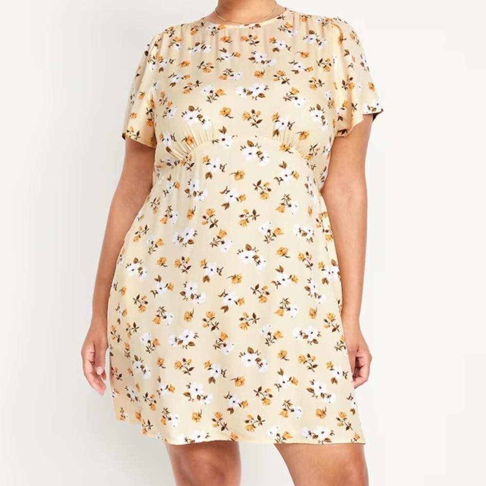 Old Navy 2X Printed Crepe Mini Dress NWT Women’s Yellow Floral Ditsy Fit & Flare